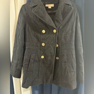 MICHAEL Michael Kors Black Double-Breasted Peacoat with Gold Buttons